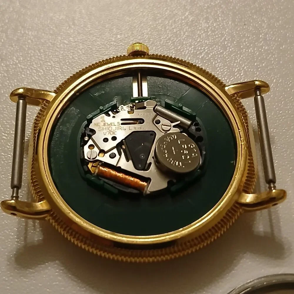 Vintage 90s Okaya City Nagano Japan Watch Shiojiri V701 Gold Tone Novelty 33mm